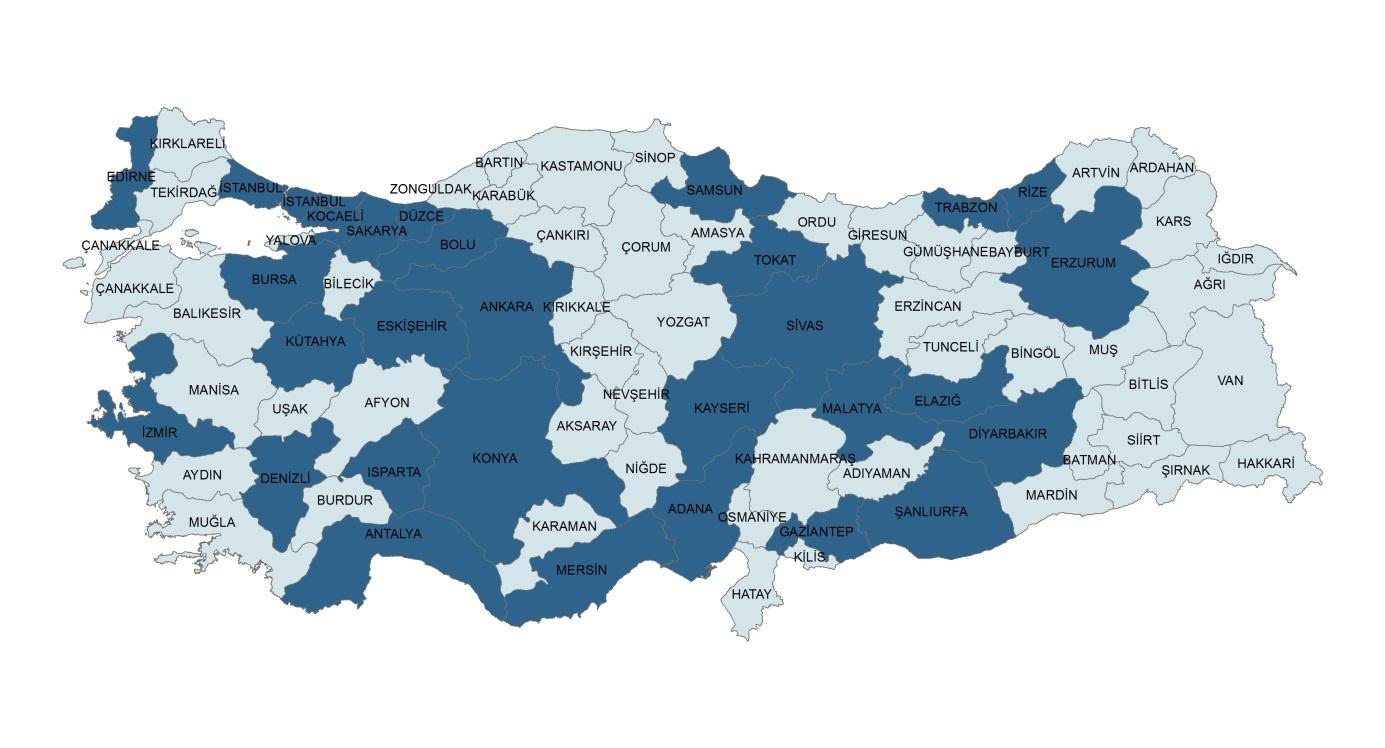 Şekil 15. Türkiye'de TGB ler (28) 3 37. Haziran 2013 yılı itibari ile Türkiye genelinde TGB lerde 2.247 firma faaliyet göstermekte olup, 19.