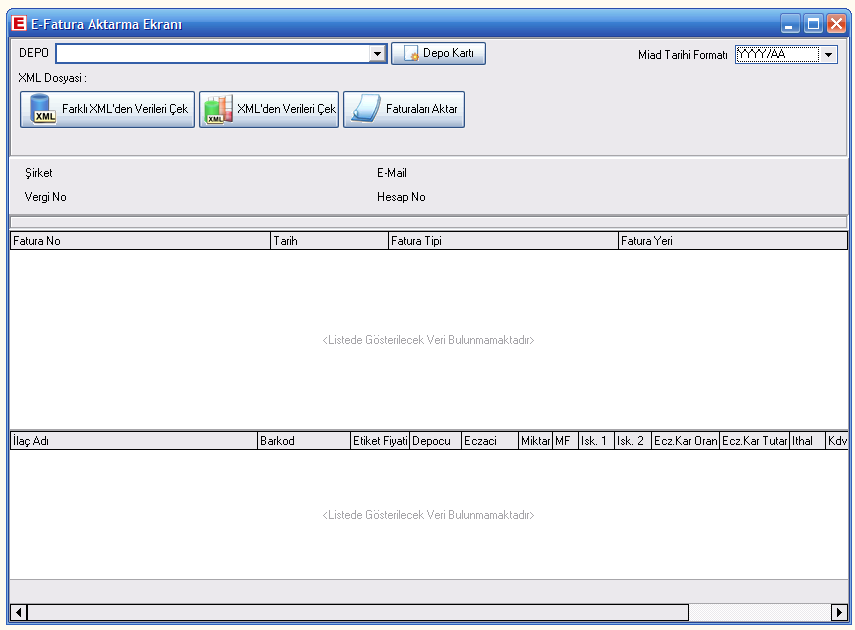 Daha sonra E-Ticaret menüsünden Fatura Aktarımı kısmına girilmelidir. E-Fatura aktarma ekranından DEPO seçilerek XML den verileri çekerek Fatura Aktarımı başlatılır.