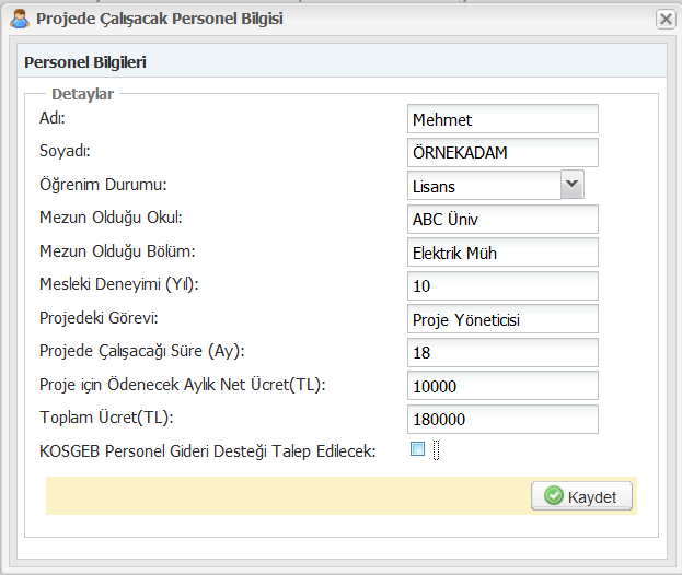 Ar-Ge İnovasyon Programı\Projede Çalışacak Personel