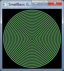 Şekil 33 İç İçe Dikdörtgenler İç İçe Daireler Bir önceki programın bir varyasyonu olan bu program, kereler yerine daireler çizer. GraphicsWindow.BackgroundColor = "Black" GraphicsWindow.