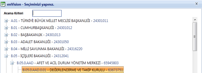 5 Evrakın Geldiği Yer alanından evrakın nereden geldiği bilgisi seçilir. 6 Kamu kuruluşu seçilir ise açılan Evrak Kurum/Birim Kodu alanında bulunan seçim butonuna basılır.