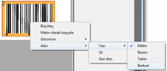 Readiris TM 14 - Kullanım Kılavuzu Barkodların manüel olarak tanınması. Belgenizi Tarayın veya Açın. Alanlar sekmesini tıklayın. Barkod simgesine tıklayın ve barkodun etrafına bir çerçeve çizin.