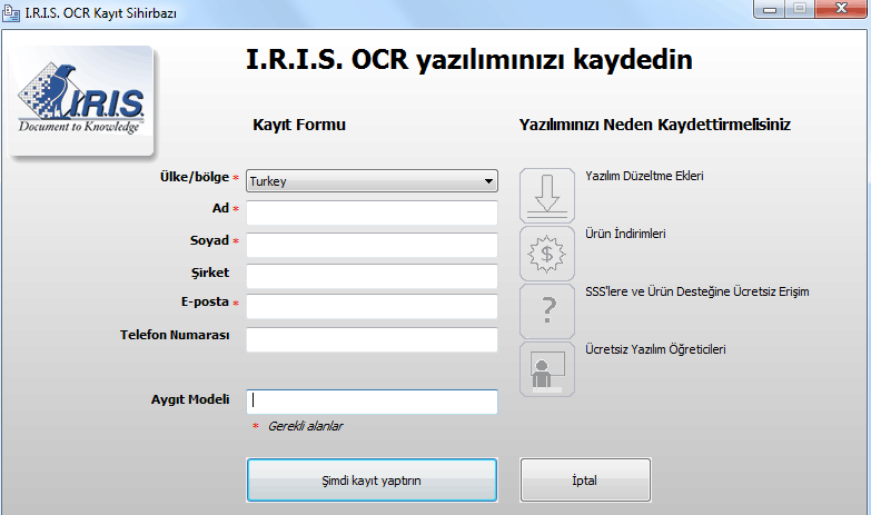 Readiris TM 14 - Kullanım Kılavuzu GÜNCELLEMELERI KONTROL ET Readiris programını kayıt ettirdiğinizde ücretsiz yazılım güncellemelerini almaya hak kazanırsınız.