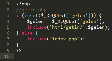 İkinci örneğimizde ise PHP kodları biraz değişecektir. Farkı görebilmek için include fonksiyonunun içeriğine dikkatle bakalım. Bu kodlar internette sık karşılaştığımız formatlardan bir tanesidir.