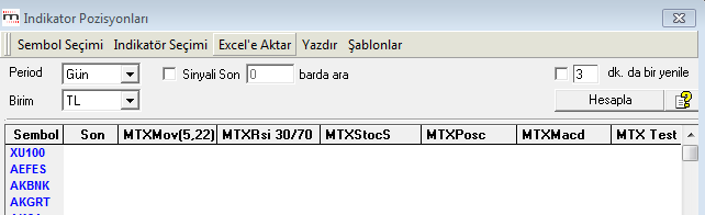 2.3.4 Tamam Tuşu: Yeni indikatörü ile ilgili çalışmanızı tamamladıktan sonra, Kolon Seçimi penceresinde en alttaki tuşlardan Tamam tuşuna basarsanız, tanımladığınız yeni indikatör de, İndikatör