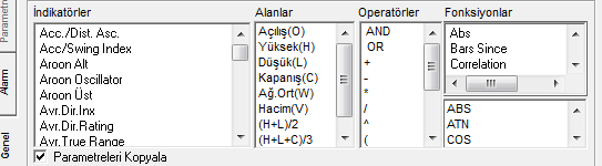 1.1 Genel Görünüm: Öncelikle, bu pencere üzerinde var olan kısımları ve kısaca işlevlerini tanıyalım. Tanımlı İndikatörler: Pencerenin sol tarafında Tanımlı İndikatörler kısmı vardır.