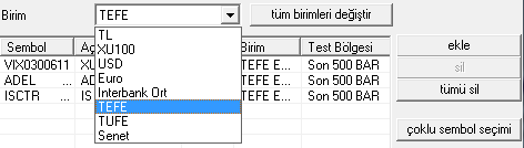 Yukarıda göreceğiniz gibi 3 ayrı sembol, analiz için 3 ayrı periyotta seçilebilir.