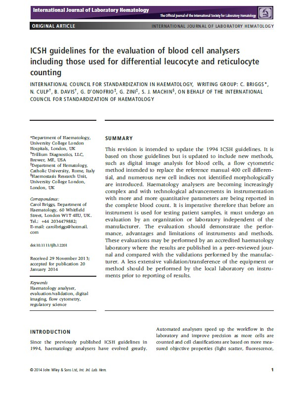 CLSI ICSH (published in the International Journal