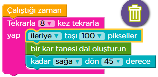 Elsa karakteri şekildeki gibi 3 kar dalı çizebilmesi için