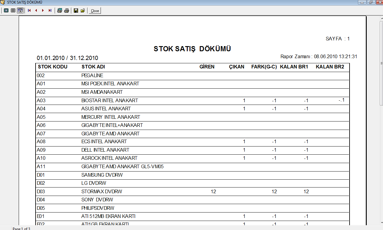 Stok Kodu İlk ve Stok Kodu Son İstenilen stoklara ait satışların listelenmesi için kullanılan alandır. Bütün stoklara ait satışların (giren-çıkan) görünmesi isteniyorsa bu alanlar boş geçilmelidir.