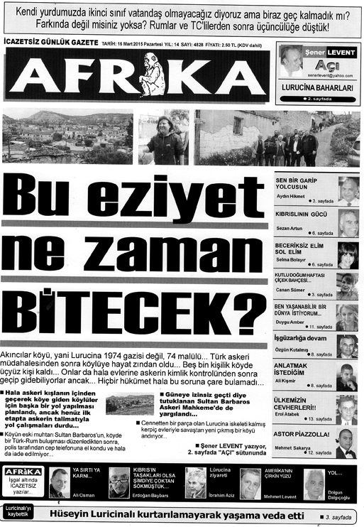 14 17 Mart 2015 Salý Nöbetçi Eczaneler DÜN DÜNYA... TÜRKÝYE... DÜNYA... TÜRKÝYE... DÜNYA... Lefkoþa Seval Eczanesi: 9 Yavuz Konnolu Sok.