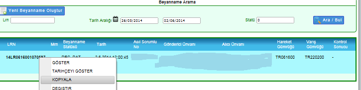 Kalemin silinmek istenilmesi halinde kalemler tabına tıklanarak işaretine basılır.