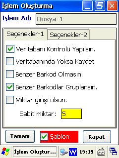 Yukarıdaki sol taraftaki resimde Miktar Girişi Olsun seçeneği işaretlendiğinden her barkod okutma işleminden sonra kullanıcının miktar girmesi sağlanır.