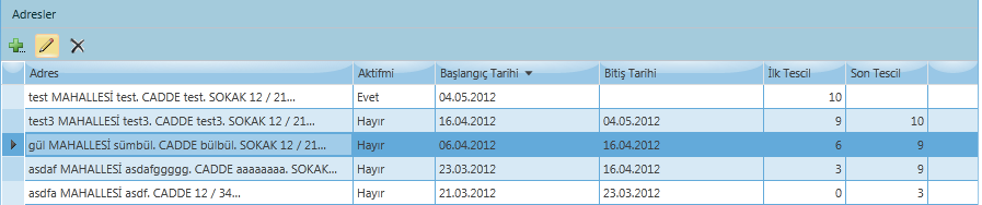 B) Güncelleme İlgili firmayla ilgili gerçekleşmesi gereken bir güncelleme işleminde listeden ilgili adres seçilir ve güncelleme butonuna basılır.