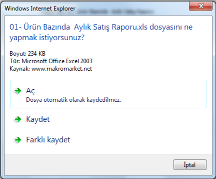 (Windosw XP) Dosyayı karşıdan yüke seçeneğine basıldığında kaydedilecek olan veriler KAYDET butonuna basılarak istenilen yere (örneğin: