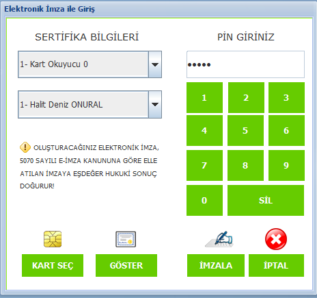 Şekil 5 Elektronik İmza İle Giriş Ekranı Ana sayfaya dönmek için Ana Sayfa düğmesine tıklanır.