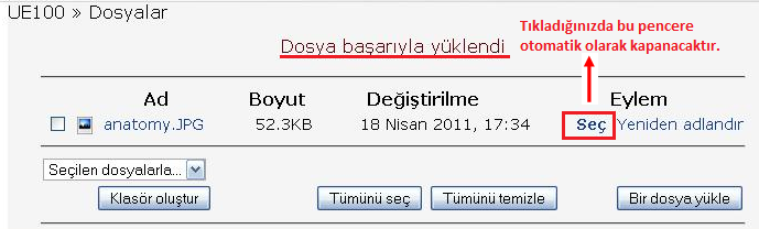 Kaydet ve derse dön ya da Kaydet ve göster seçeneklerinden birisiyle işleminizi sonlandırdığınızda web sayfası ve belge ilgili haftada şu şekilde görüntüleneceklerdir: Yeni Etkinlik Ekleme Bu bölümde