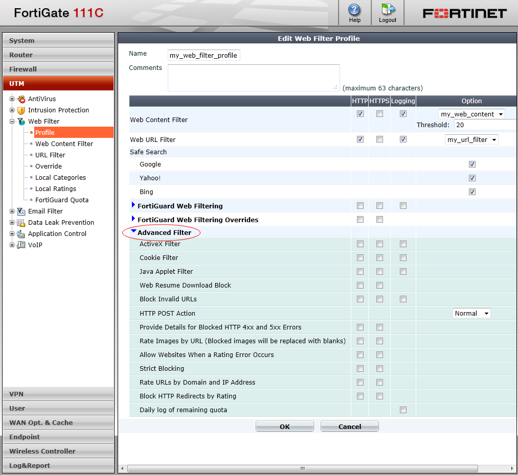 Advanced Filter (İleri Düzeyde Web Filtrelemesi) ActiveX Filter : Aktif edildiğinde, web sayfasındaki ActiveX bileşenlerinin çalışması engellenmektedir.