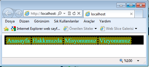 Formu İlk Çalıştırdığımızda; Mouse (Fare) İle Üzerine Gelindiğinde; Böylece Style özelliklerini kullanarak bir menü yapmış olduk. Diğer uygulamalarda daha gelişmiş menüler yapmaya devam edeceğiz.