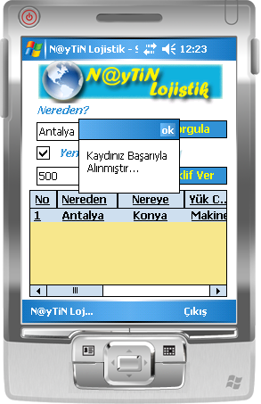 50 ġekil 7.13. Teklif verme ekranı Teklif verme işlemi programın geri planında şöyle gerçekleşmektedir: Teklifi veren taşıyıcının ID si id = degisken_class.