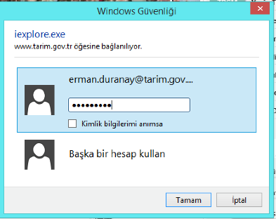 Bu aşamada açılan forma gereken bilgiler şu şekilde doldurulur. 2.1.3.2.1. Kullanıcı Adı : Size bildirilen kullanıcı adıdır. 2.1.3.2.2. Geçerli Parola : Size bildirilen şifredir. 2.1.3.2.3. Yeni Parola : Tarafınızca belirlenecek aşağıda sahip olması gereken özellikleri bulunan paroladır.