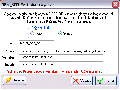 Sunucu seçeneğini seçip ana makine IP adresini yada ana makine adını ve ana makinedeki veri yolunu girdiğinizde ve tamam butonuna tıkladığınızda bağlantı sağlacaktır. 3.