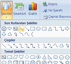 Çizgi Çizmek ekle(insert) tabından şekiller(shapes) buton