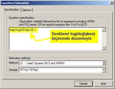 α 2 ve β 2 nin işaretlerinin negatif olması, α 3 ve β 3 ün işaretlerinin ise pozitif olması beklenmektedir. Bilindiği üzere log-doğrusal modelde eğim katsayıları esneklik katsayılarıdır. (1.1) ve (1.