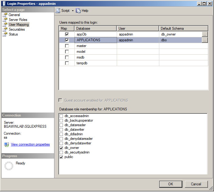 MICROSOFT SQL SERVER SIZMA VE GÜVENLİK TESTİ ÇALIŞMALARI 17 Aşağıdaki ekran görüntüsünde de söz konusu kullanıcının veritabanı üzerindeki hakları gösterilmiştir.