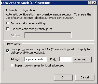 Ekrana gelen formdaki menüden Connections sekmesi altından LAN Settings seçilmelidir.