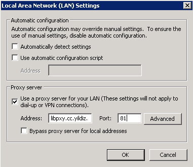 Ekrana gelen formdaki menüden Connections sekmesi altından LAN Settings seçilmelidir.