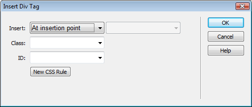 Şekil 2.28 div etiketi dialog box Insert(Ekle): Bu drop- down menüiçeriğe duyarlıdır. Document (Belge) penceresinde içerik seçili ise Şekil 2.