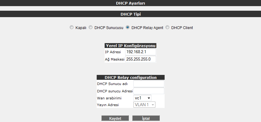 Cihazınızın ve ağınıza bağlı cihazların, IP ve Ağ maskesi ayarlarını yapılandırmak için, IP ve DHCP Ayarları menüsünde Düzenle butonuna tıklayınız. Karşınıza DHCP Ayarları menüsü gelecektir.