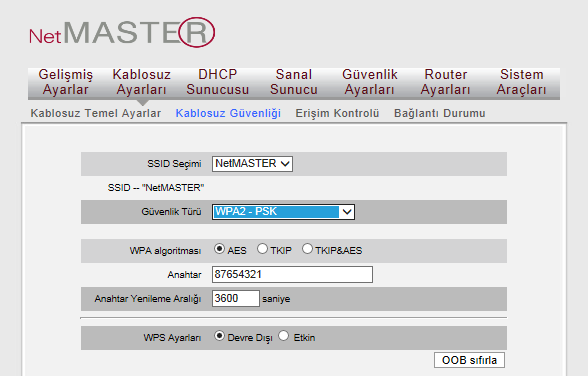 5.2.2 WPA- PSK WPA, WLAN kullanıcı verilerini korur ve yalnızca izinli ağ kullanıcıları WLAN e erişebilir.