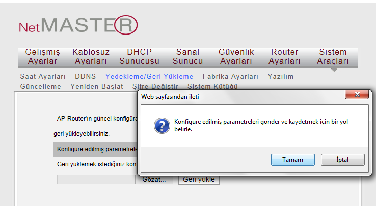 10.3 Yedekleme / Geri Yükleme Bu ekranda WDS-300 AP-Router cihazınıza ait ayarları kaydedebilir ya da daha önce kaydetmiş olduğunuz ayarları cihazınıza geri yükleyebilirsiniz.