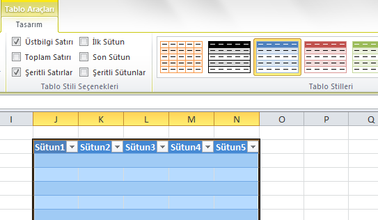 4. EKLE SEKMESİ Ekle sekmesi Excel de tablo, grafik, köprü ve resim eklendiği sekmedir. 4.1. Tablolar Ekle sekmesindeki Tablolar grubundaki Tablo seçeneği ile tablo oluşturulur.