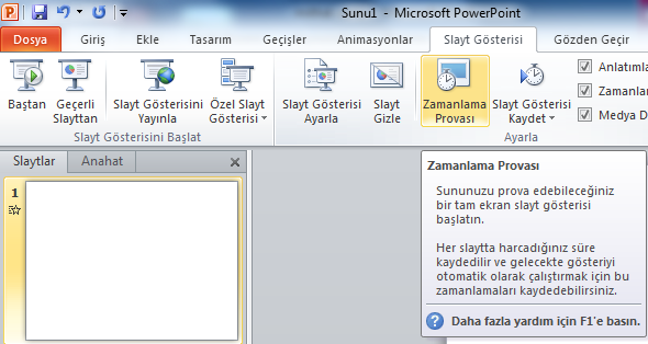 Slayt Zamanlama Provası Yapmak: Slayt zamanlama provası ile slaytta
