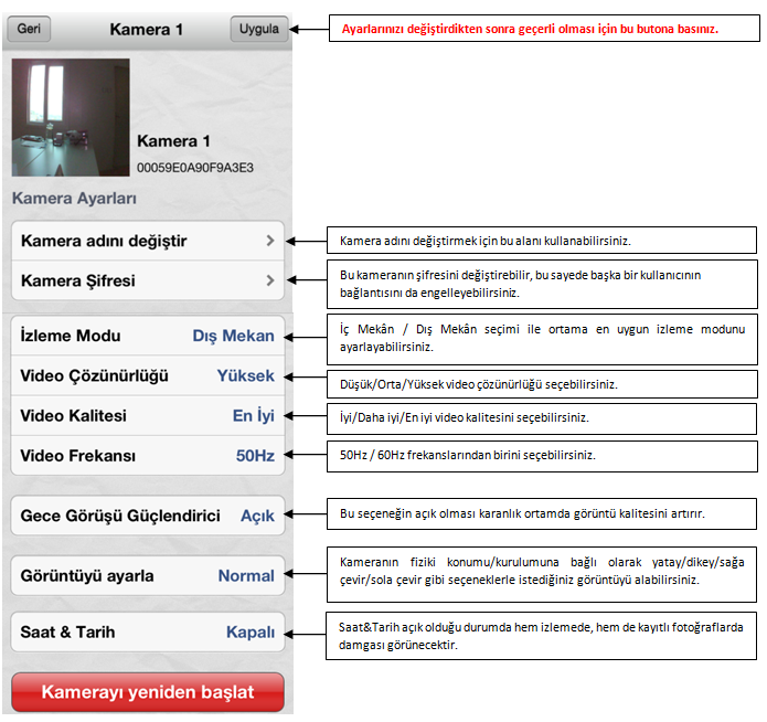Kamera ayarlarında