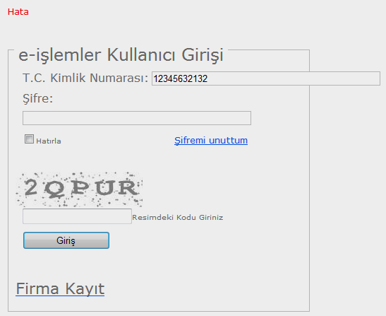 Şekil 7. e-işlemler Kullanıcı Girişi Hata ekranı görüntüsü. Beş kez yanlış girilmesi durumunda şifre bloke olmaktadır. Bu durumda kozmetik.bildirim@titck.gov.