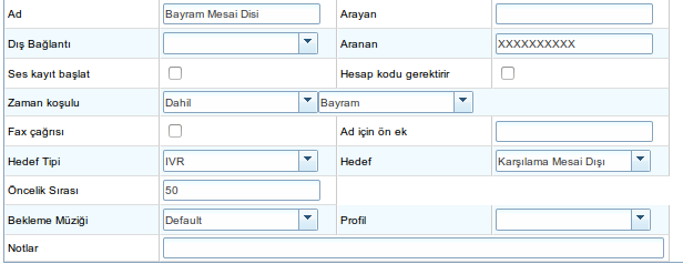 9.9. Ad alanına gelen arama için verilecek isim bilgisi girilir (Örneğin; 02123332211 Bayram gibi). 9.10. Sağ taraftaki özellikler bölümünde, Aranan alanına çağrıların geldiği numara bilgisi girilir.