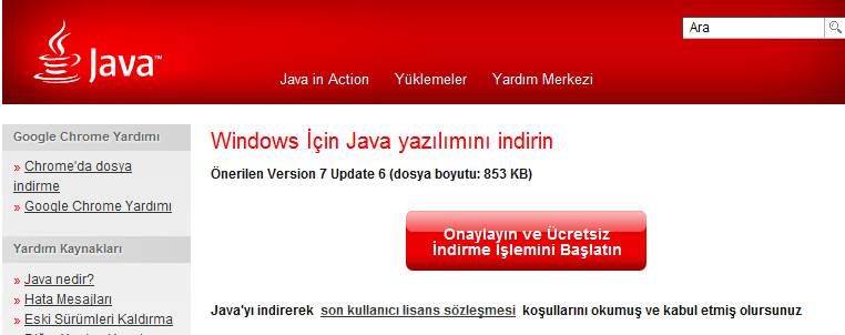 Gerekli java eklentisinin yüklenmesi için aşağıdaki adımlar sırasıyla takip edilmelidir: 16.1. Yönlendirilen sitedeki Ücretsiz Java İndirme düğmesi tıklanır. 16.2.