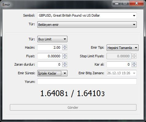 Pozisyon Açma ZiraatFX MT5 İşlem Platformu nda pozisyon, Piyasa Emrinin ya da Bekleyen Emrin gerçekleşmesinden sonra açılır.