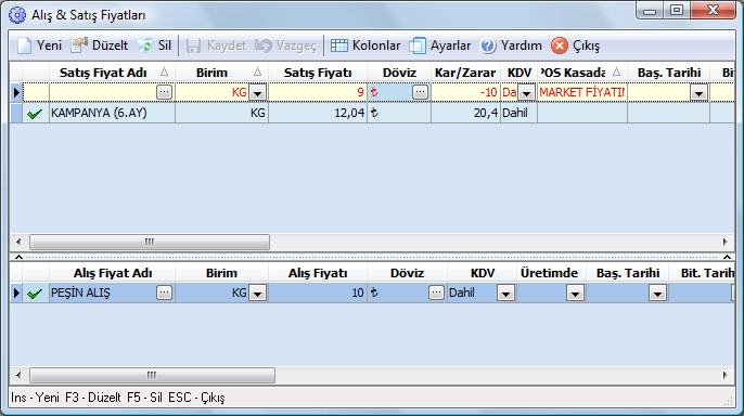 Stok parametrelerinde Satış fiyatı karlılık hesaplamasında kullanılacak alış fiyatı başlıklı alanda alış fiyat adı seçilmelidir.