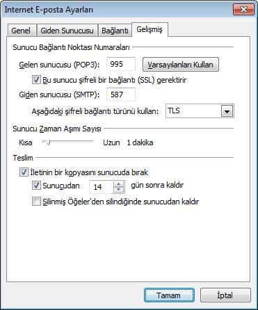 Internet E-posta Ayarları penceresinde her iki sunucu türü için de Giden Sunucusu sekmesindeki Giden sunucum (SMTP) için kimlik doğrulaması gerekiyor kutucuğunu işaretleyin.