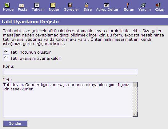 6. Başka Adrese Yönlendirme Hesabınıza gelen tüm e-postaları başka bir adrese ya da adresler listesine yönlendirmek için Horde arayüzüne; https://horde.metu.edu.