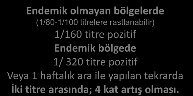 titre pozitif Veya 1 haftalık ara ile yapılan tekrarda İki titre arasında; 4 kat