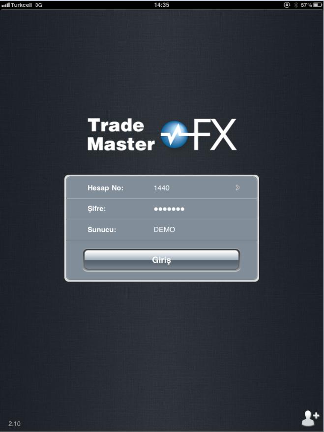TradeMasterFX platformu açıldığında Kullanıcı Giriş ekranı gelir.