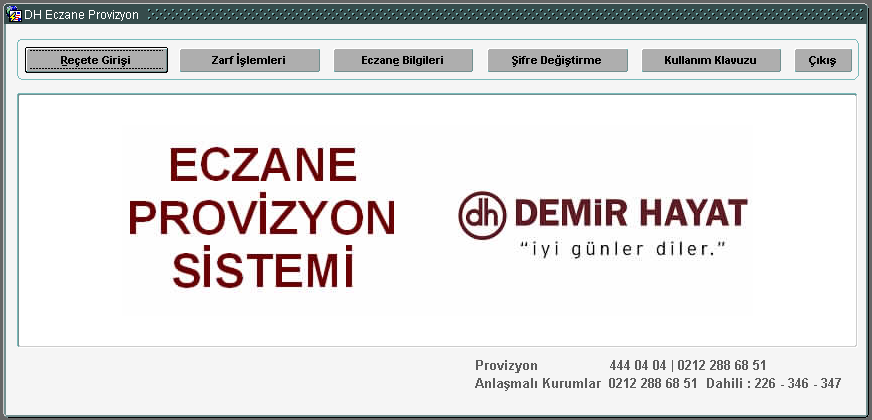 Internet tarayıcısı adres alanına http://online.demirhayat.com.tr/eczane.aspx yazılarak programa girilir.