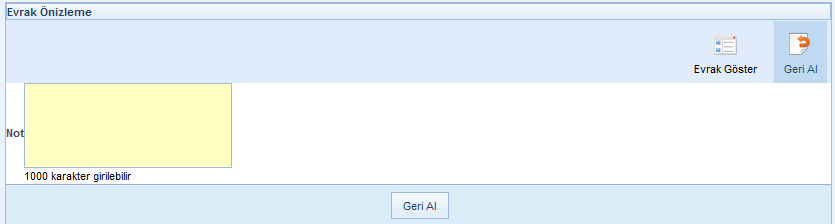 bir sonraki kullanıcıya gidecektir. Evrakın geri alınması için gerekli işlem yapıldıktan sonra evrak; geri alan kullanıcının paraf bekleyen listesine düşecektir.