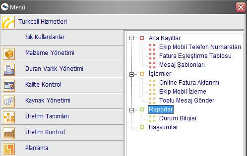 TURKCELL HİZMETLERİ LOGO ürünlerinde Turkcell Hizmetleri başlığı altında toplanan seçenekleri kullanarak sahadaki ekiplerinizi yönetebilir, haritalar üzerinden izleyebilir, SMS gönderimlerinizi